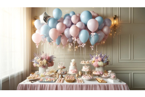 mesa dulce de primera comunion con globos