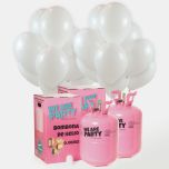 dos bombonas de helio grandes con 100 globos blancos metalizados