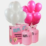 dos bombonas de helio grandes con 100 globos rosa y blanco