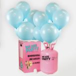 bombona de helio grande con 50 globos azul baby