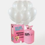 bombona de helio grande con 50 globos de látex blanco metalizado