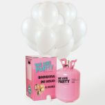 bombona de helio grande con 50 globos blancos de latex
