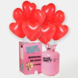 Bombona de helio grande con 50 globos san valentin corazones rojos