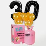 globos de cumpleaños color oro y negro con bombona de helio grande