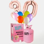 globos de cumpleaños color rosa dorado con bombona de helio grande