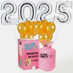globos de fin de año con forma de numero 2024 color plata con bombona de helio grande
