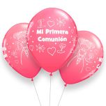 Globos de látex Mi Primera Comunión fucsia             