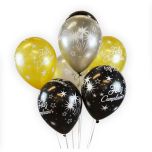 globos feliz cumpleaños elegant oro, plata y negro