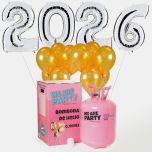 globos de fin de año con forma de numero 2024 color plata con bombona de helio grande