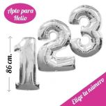 Globo Foil Número 86cm Plata Helio. Pincha y elige tu número