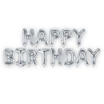 Set Happy Birthday Letras Foil 35cm Plata. SOLO AIRE