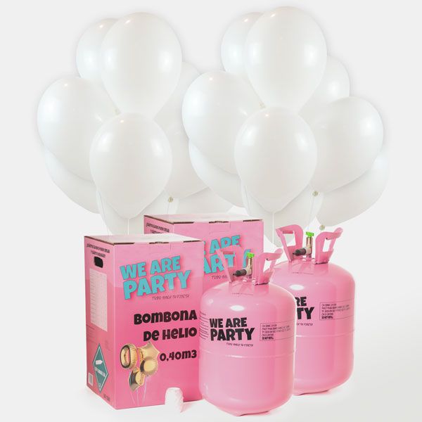 dos bombonas de helio grandes con 100 globos de latex blancos