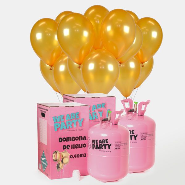 dos bombonas de helio grandes con 100 globos oro