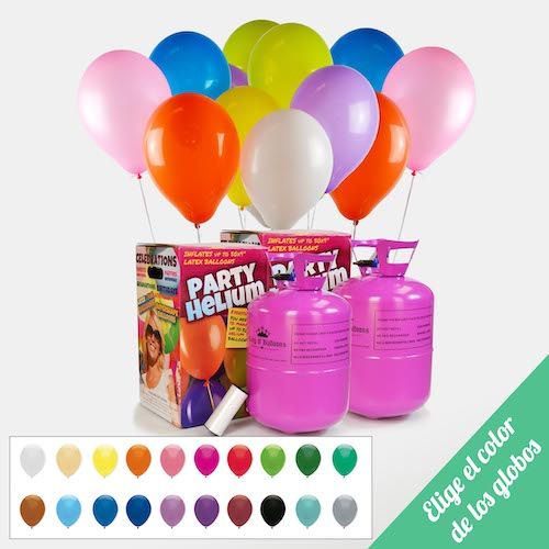 2 bombonas de helio grandes con 100 globos. Elige el color