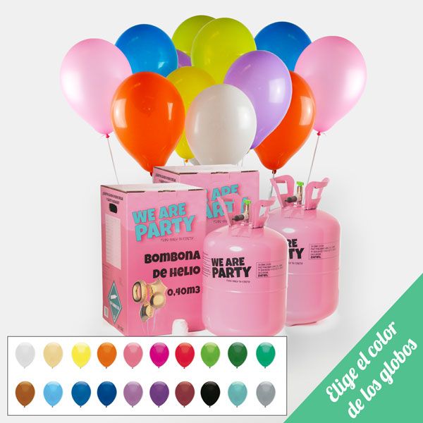2 bombonas de helio grandes con 100 globos. Elige el color