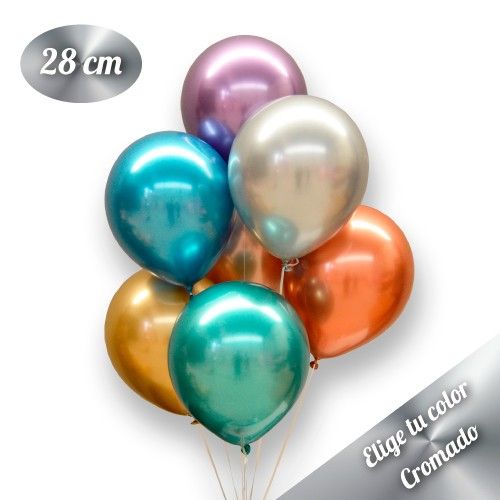 Bolsa de 50 globos de látex de 28cm en acabado cromado. Pincha y elige el color