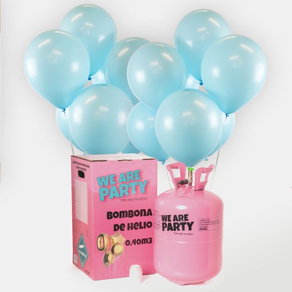 bombona de helio grande con 50 globos azul baby