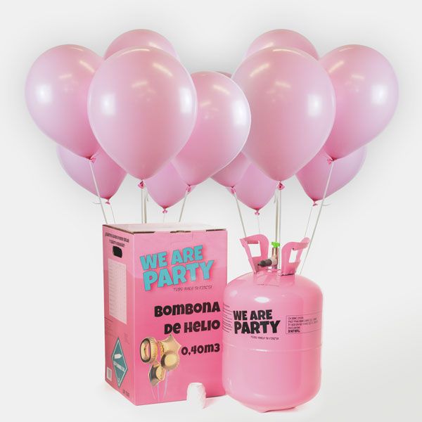 bombona de helio grande con 50 globos rosa baby