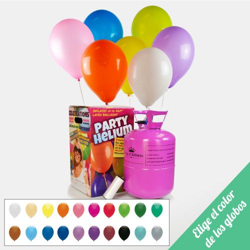 bombona de helio grande con 50 globos de látex elige el color