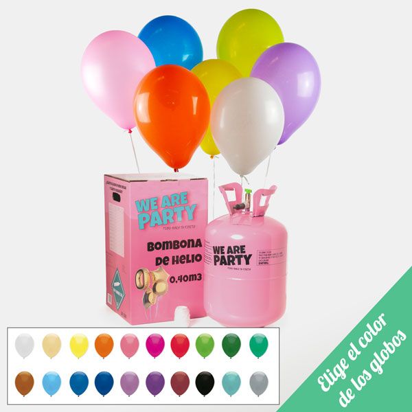 bombona de helio grande con 50 globos de látex elige el color