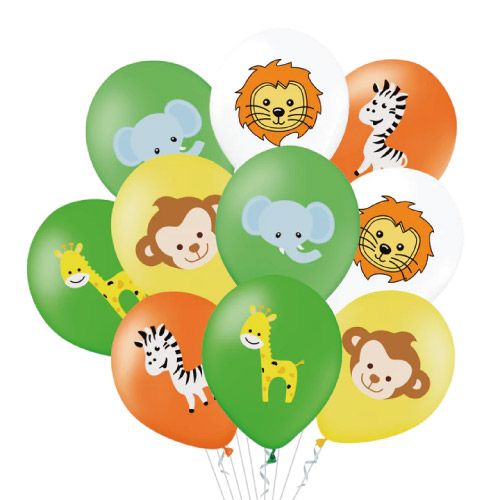 bouquet 10 globos latex 30cm animales de la selva y la sabana