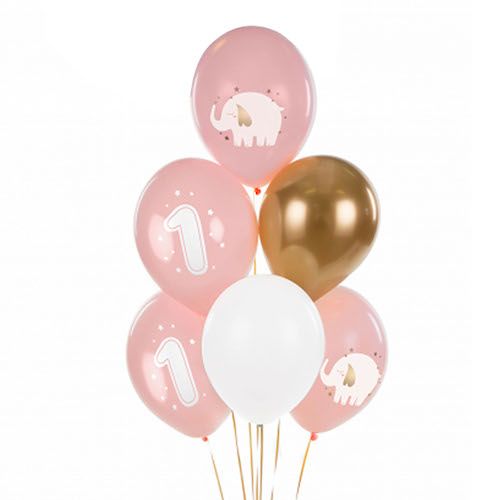 Bouquet 6 globos de látex de 30cm colores cumpleaños niña 1 añito             