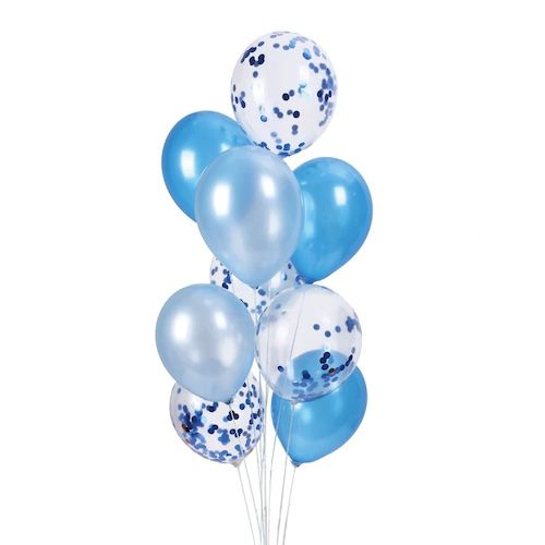 bouquet de globos de látex 30cm azules y confetti azul