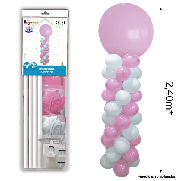 Columna de globos rosa y blanco de 2,40m