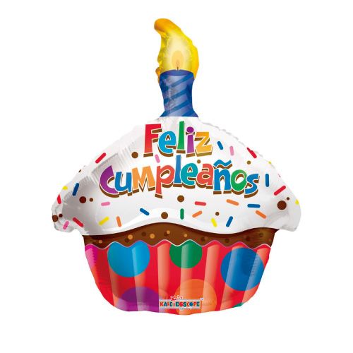 globo foil con forma de cupcake de 45 cm "Feliz cumpleaños"