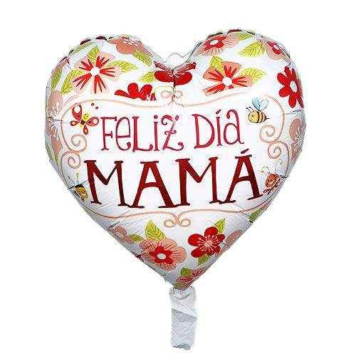 globo foil metálico forma corazón feliz dia mama con flores naranja
