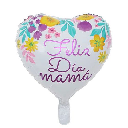 globo foil metálico forma corazón feliz dia mama con flores