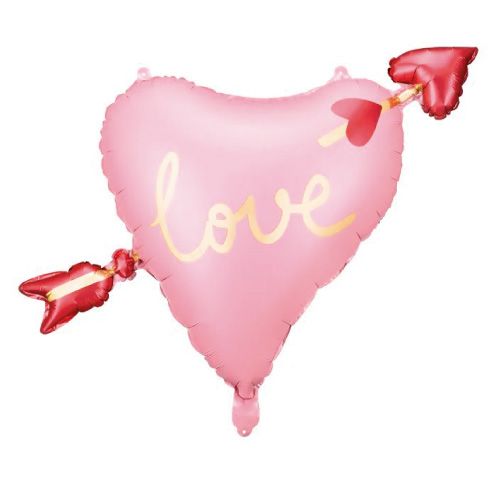 globo foil corazon 45cm rosa claro con "love" y flecha