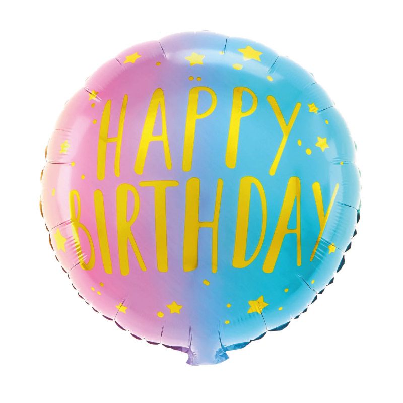 Globo foil 45 cm “Happy Birthday” con diseño rosa/azul