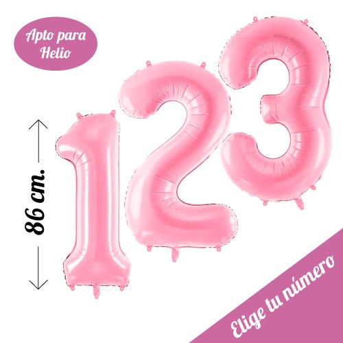 globo foil 86cm con forma de numero color rosa pastel