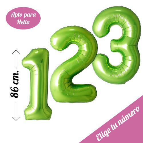 globos foil con forma de número de 86cm en color verde