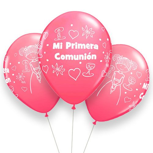 Globos de látex Mi Primera Comunión fucsia             