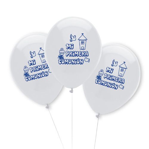 globos de látex 25cm Mi Primera Comunión Blancos