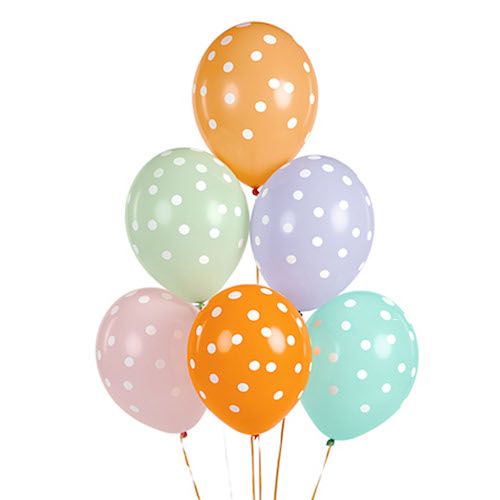 6 globos de látex de 30cm pastel con lunares         