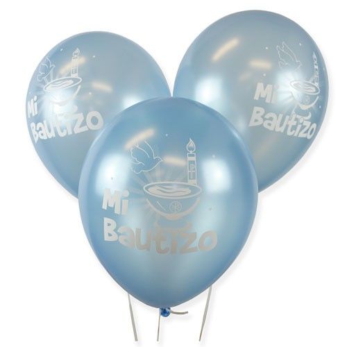 Bolsa 12 Globos DECO Sempertex® Látex 30cm "Mi Bautizo" Azul Satin