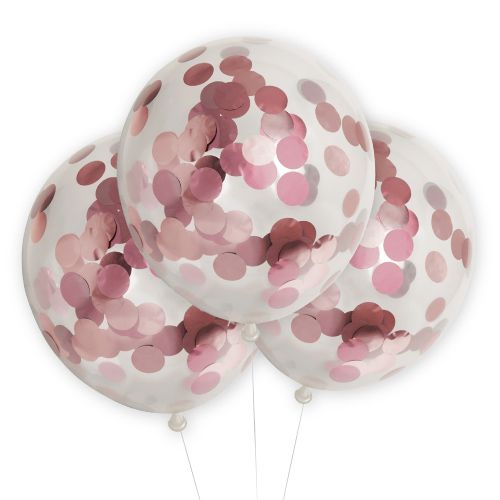 globos de látex transparentes con confeti real oro rosa
