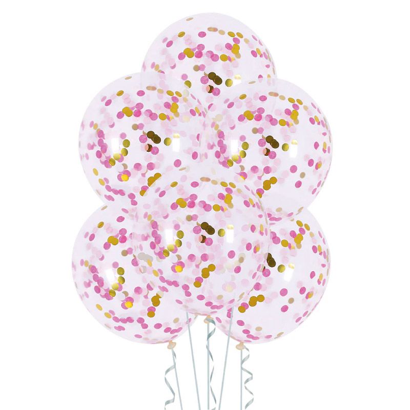 Bolsa 4 Globos DECO Látex 30cm Transparentes con Confeti Real Azul y Oro