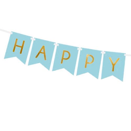 guirlanda de banderines Happy Birthday azul y oro