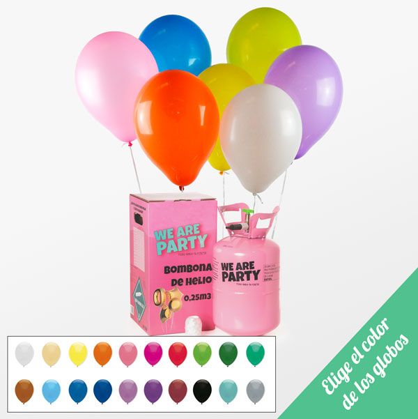 pack de bombona de helio pequeña con 30 globos de látex