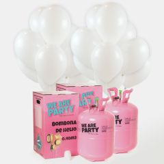 dos bombonas de helio grandes con 100 globos de latex blancos