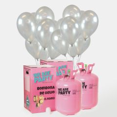 dos bombonas de helio grandes con 100 globos plata
