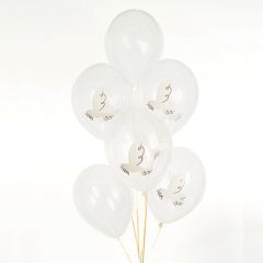 Bolsa 6 Globos DECO Látex 30cm Transparentes con palomas
