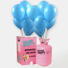 bombona de helio grande con 50 globos azul cielo