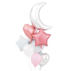 bouquet globos foil metalicos y  latex rosa claro