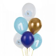 Bouquet 6 globos de látex de 30cm colores cumpleaños niño 1 añito                  