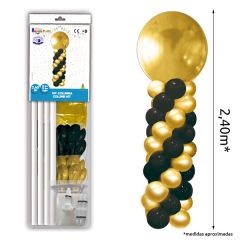 Columna de globos oro y negro metalizados de 2,40m